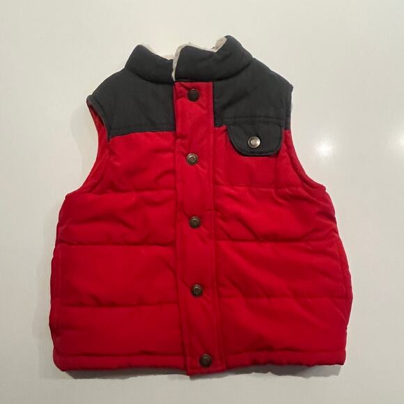 Carters Boy 4T Puffer Vest Sherpa Collar Fleece Red Gray Zip Up Winter Jacket - Picture 2 of 7